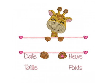 machine embroidery design customizable birth journal giraffe girl