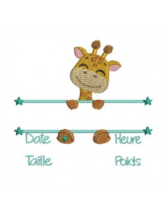 machine embroidery design customizable birth journal giraffe boy