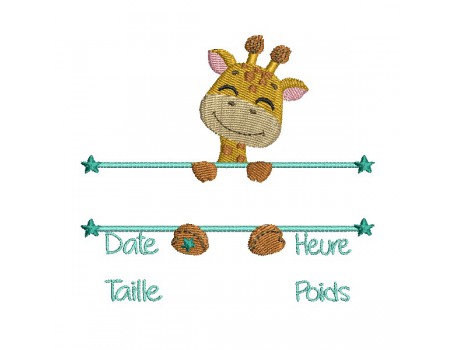 machine embroidery design customizable birth journal giraffe boy