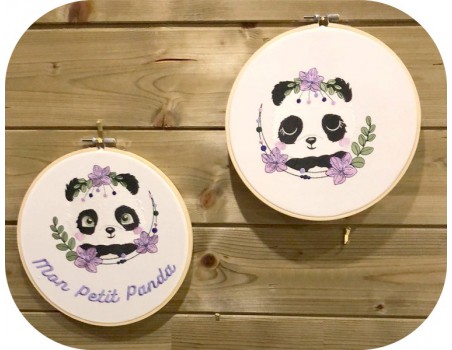 Motif de broderie machine panda  fleurs endormie