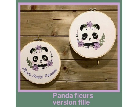 Motif de broderie machine panda  fleurs endormie