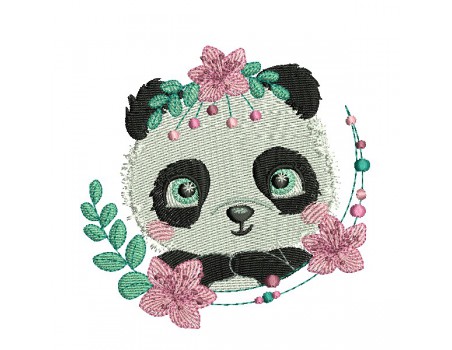 machine embroidery design  panda with  flowers