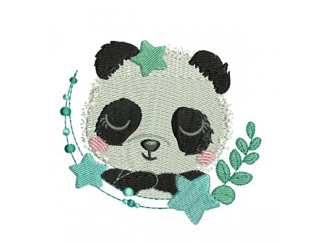 Motif de broderie machine panda  étoiles endormi