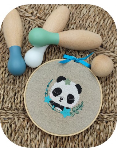 machine embroidery design sleeping panda with stars