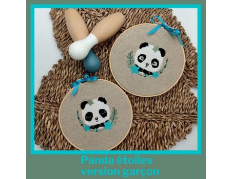 Motif de broderie machine panda  étoiles endormi