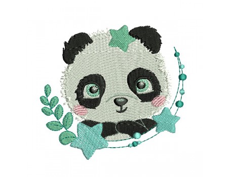 machine embroidery design  panda with stars