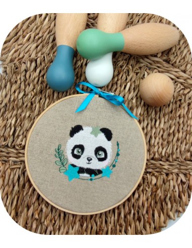 machine embroidery design  panda with stars