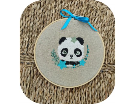 machine embroidery design  panda with stars