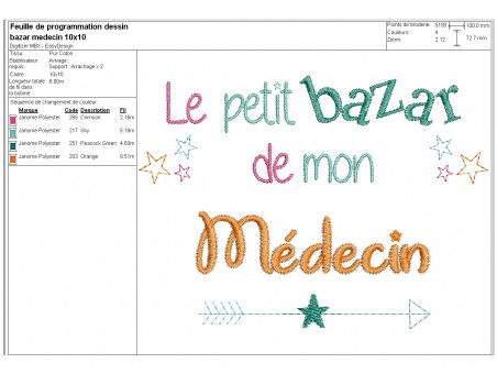 Motif de broderie texte bazar de mon médecin