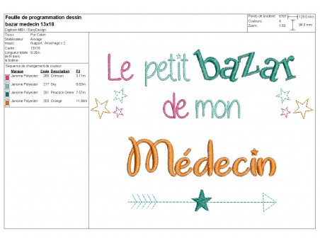 Motif de broderie texte bazar de mon médecin