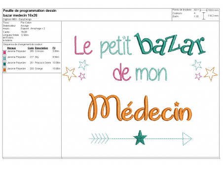 Motif de broderie texte bazar de mon médecin