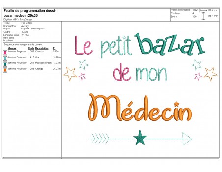 Motif de broderie texte bazar de mon médecin