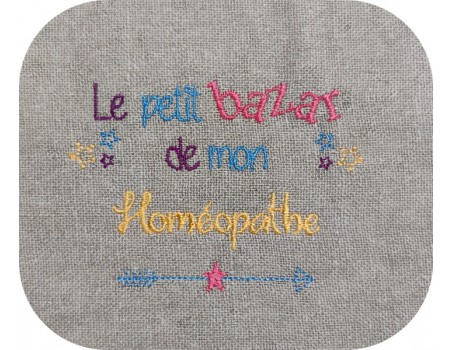 Motif de broderie texte bazar de mon homéopathe