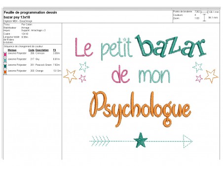 Motif de broderie texte bazar de mon psychologue