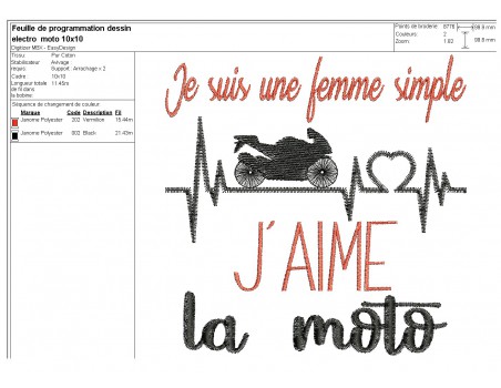 machine embroidery design motorcycle electrocardiogram