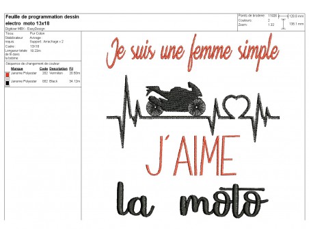 machine embroidery design motorcycle electrocardiogram