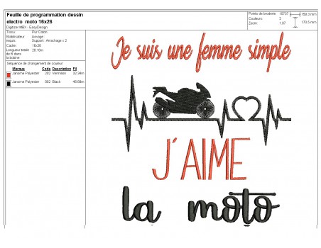 Motif de broderie texte électrocardiogramme moto