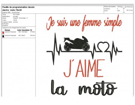 Motif de broderie texte électrocardiogramme moto