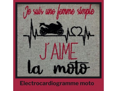 Motif de broderie texte électrocardiogramme moto