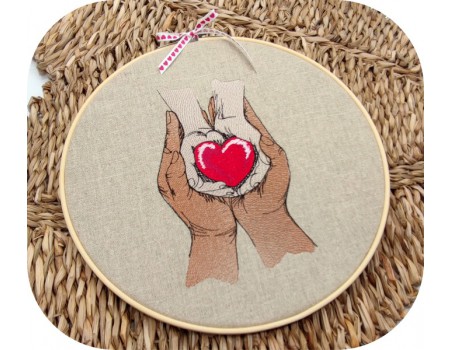 machine embroidery design love hands heart mom