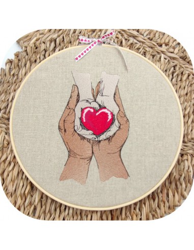 machine embroidery design love hands heart mom