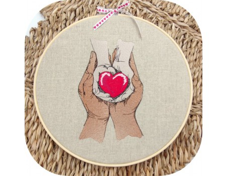 machine embroidery design love hands heart mom