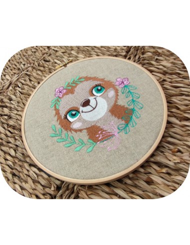 machine embroidery design  sloth with  flowers