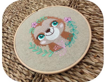 machine embroidery design  sloth with  flowers