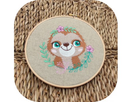 machine embroidery design  sloth with  flowers