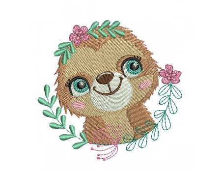 machine embroidery design  sloth with  flowers