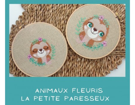 machine embroidery design sleeping sloth with  flowers
