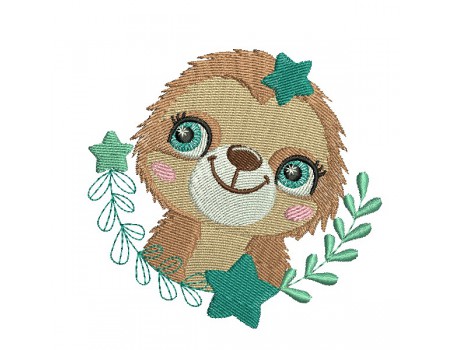 machine embroidery design  sloth with  stars