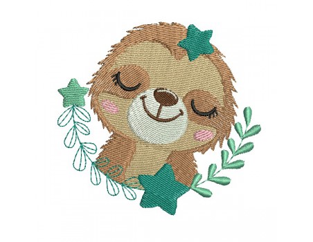 machine embroidery design  sloth sleeping with  stars