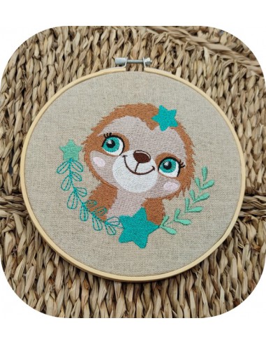 machine embroidery design  sloth with  stars