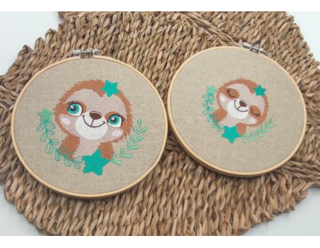 machine embroidery design  sloth sleeping with  stars