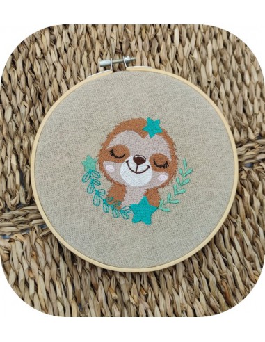 machine embroidery design  sloth sleeping with  stars