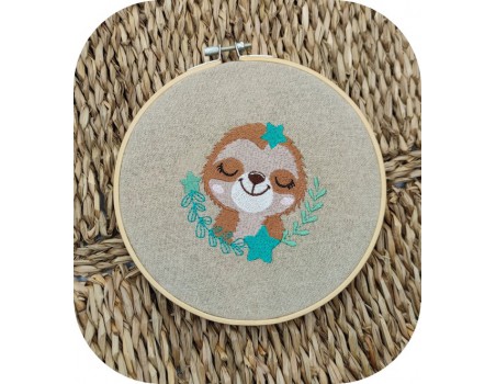 machine embroidery design  sloth sleeping with  stars