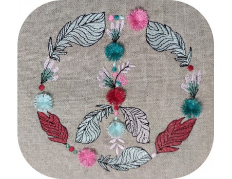 machine embroidery design boho peace and love with plums and fringes tassels