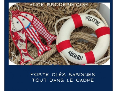 Motif de broderie machine  porte clés sardine ITH