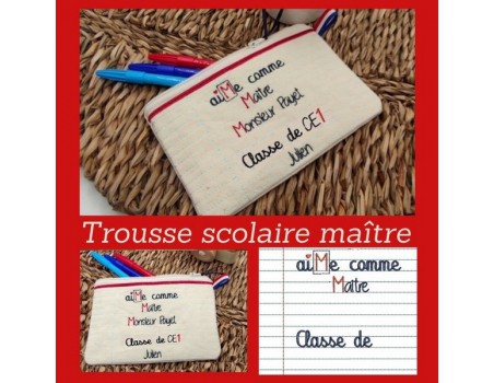 Motif de broderie machine ITH trousse d'école  classe Maître