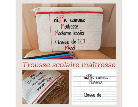 Motif de broderie machine ITH trousse d'école  classe Maîtresse