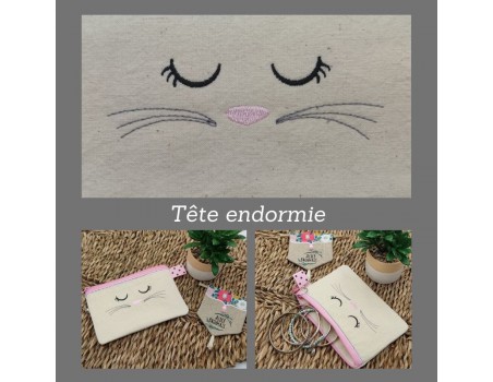 Motif de broderie free machine tête  endormie