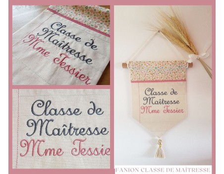 Motif de broderie machine ITH fanion classe de maîtresse personnalisable