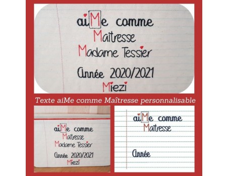 machine embroidery  design customizable text aiMe as a school teacher