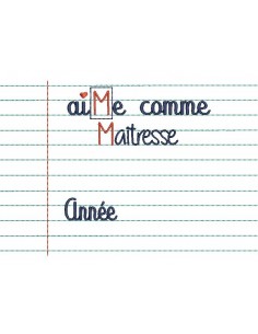Motif de broderie machine texte  aiMe comme Maîtresse personnalisable
