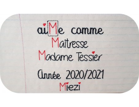 machine embroidery  design customizable text aiMe as a school teacher