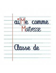Motif de broderie machine texte  aiMe comme Maîtresse classe de  personnalisable