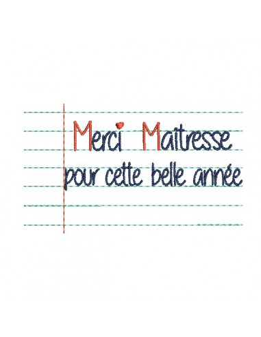 Motif de broderie machine texte  merci maitresse pour cette belle année  personnalisable