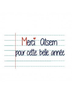 Motif de broderie machine texte  merci Atsem pour cette belle année  personnalisable