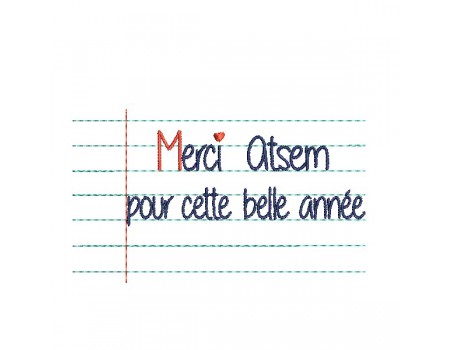 Motif de broderie machine texte  merci Atsem pour cette belle année  personnalisable